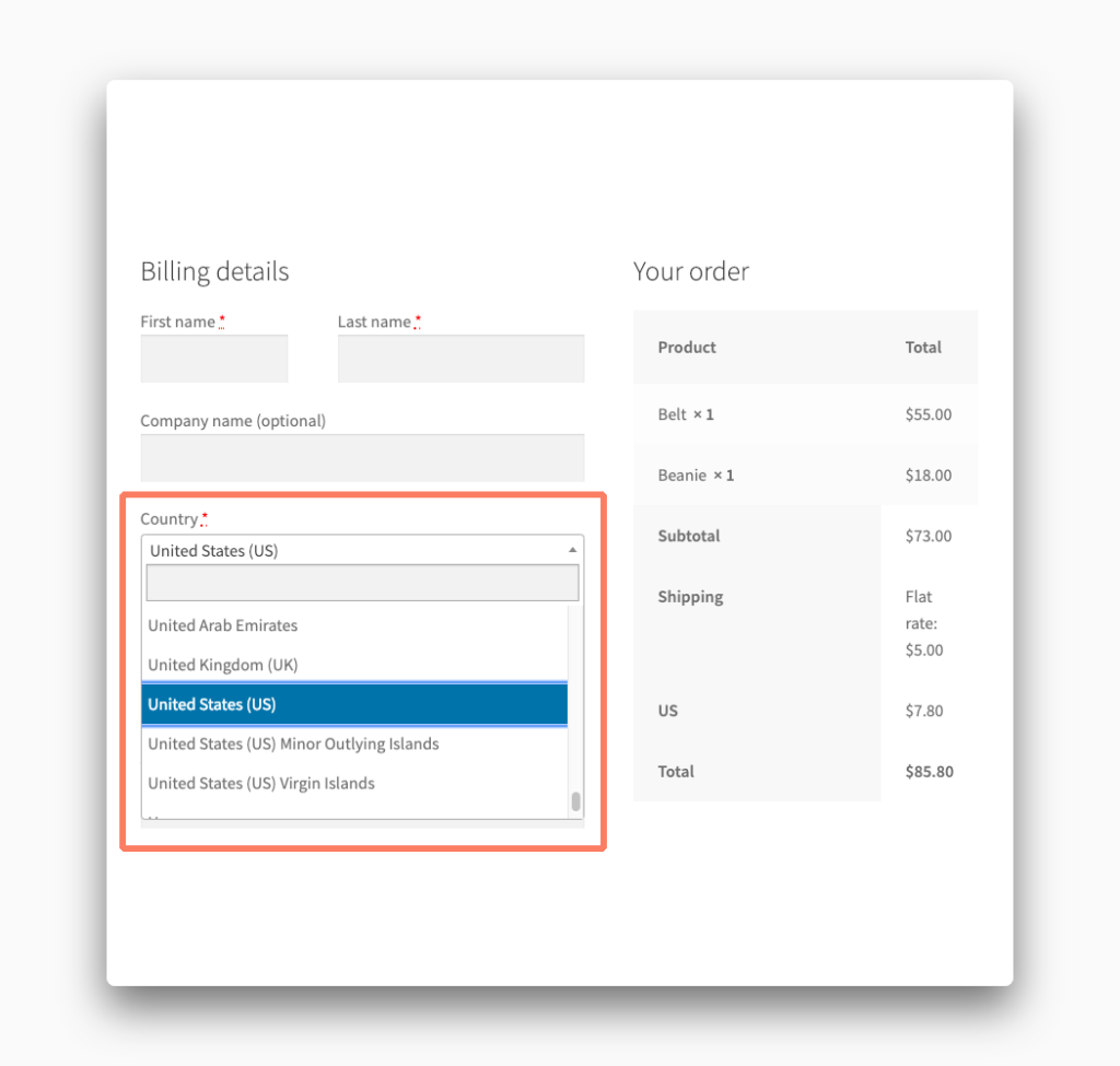 Enhanced Checkout Dropdown for Country Selection in WooCommerce
