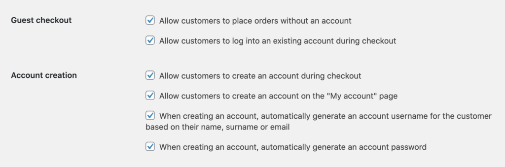 WooCommerce Customer Account Settings