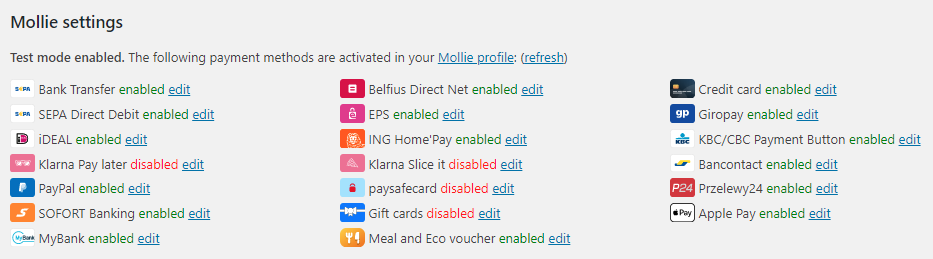 Mollie WooCommerce Payment Method Settings