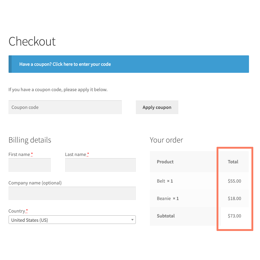 Checkout Order Totals Example