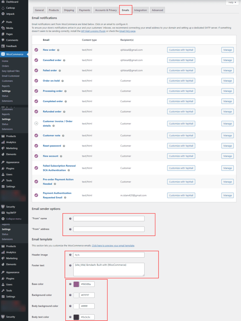 Screenshot of WooCommerce Default Email Order Template