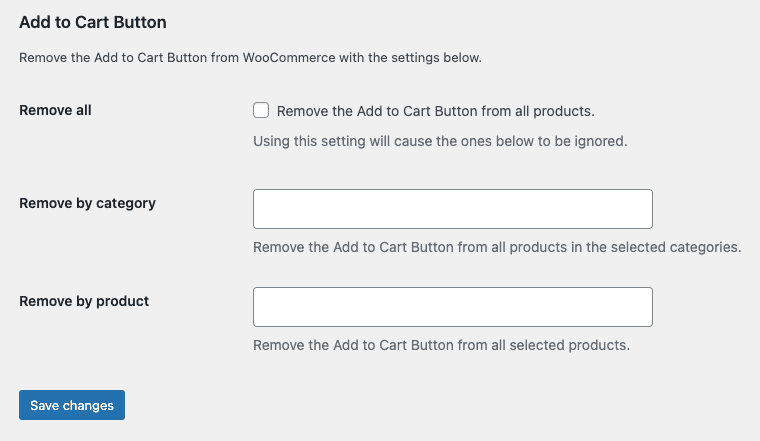 Screenshot of RWF Add to Cart Button Plugin's Settings