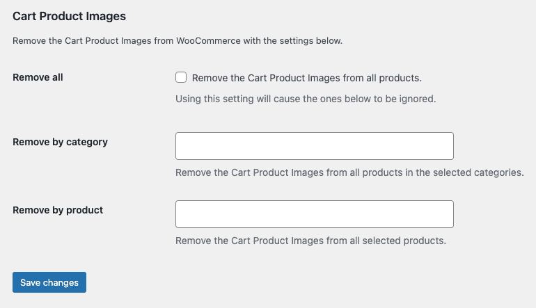 Screenshot of RWF Cart Product Images Plugin's Settings