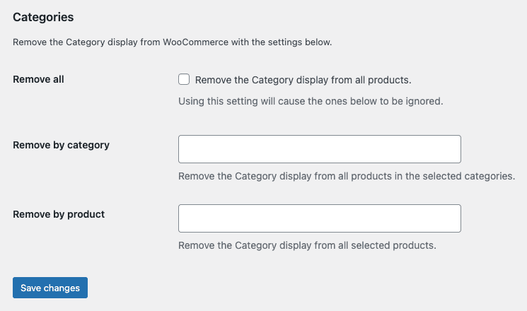 Screenshot of RWF Categories Plugin's Settings