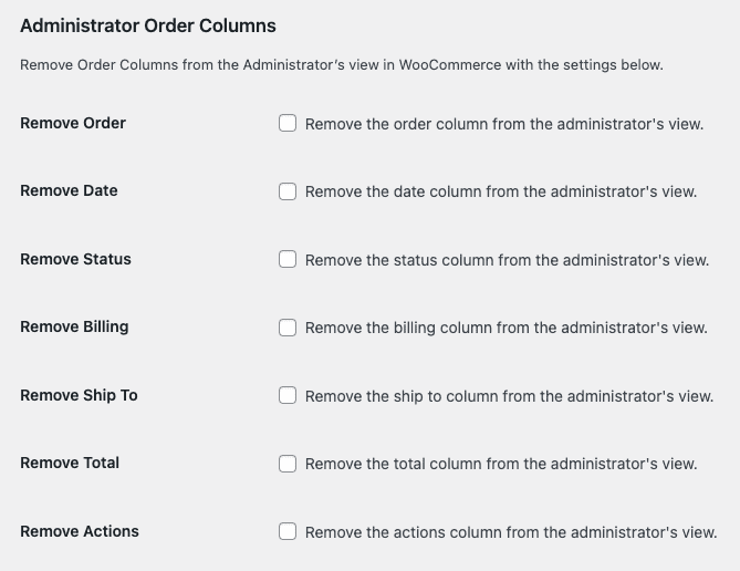 Screenshot of RWF Order Columns (Administrator) Plugin's Settings