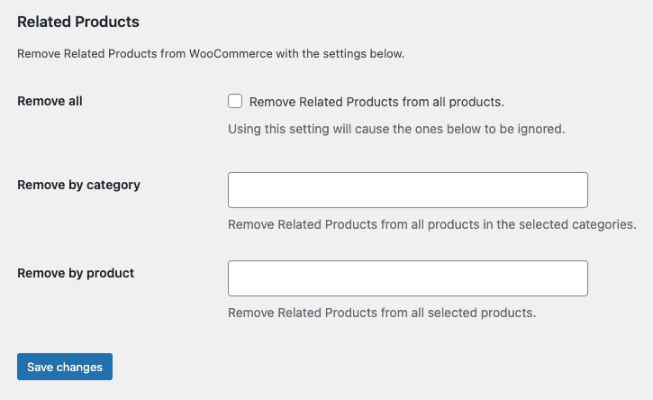 Screenshot of RWF Related Products Plugin's Settings