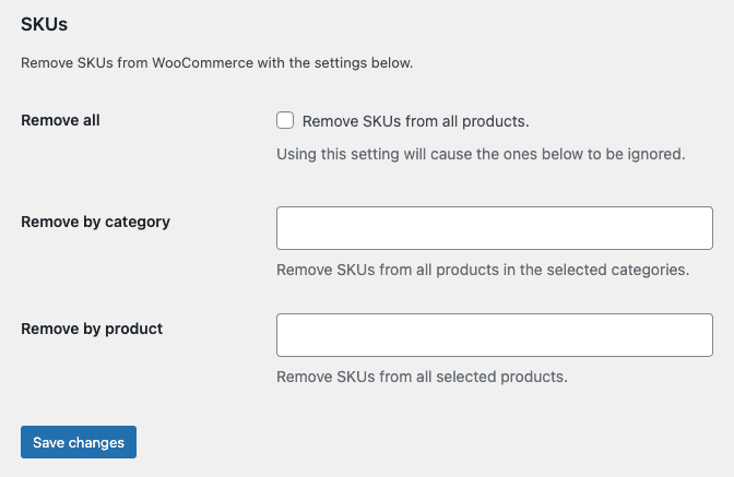 Screenshot of RWF SKUs Plugin's Settings