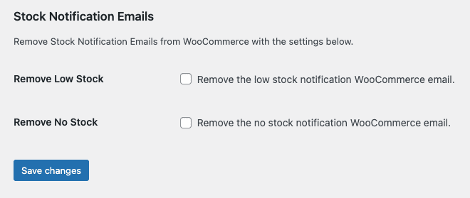 Screenshot of RWF Stock Notification Emails Plugin's Settings